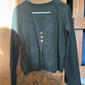 Classic Black V-Neck Cardigan with Button Detail